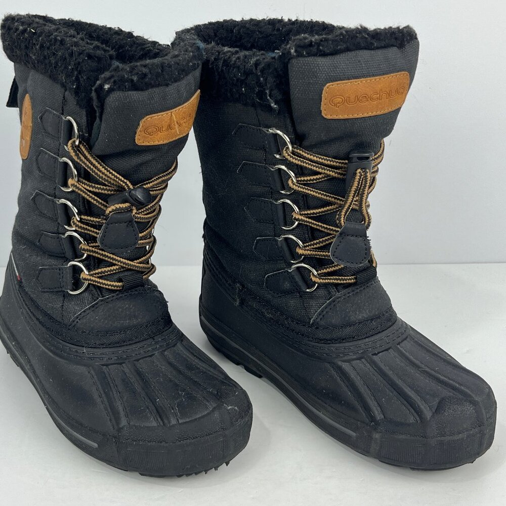 Quechua Kids Snow Boots w/Inserts Size 3 Black Lace Up Round Toe Flat Heel